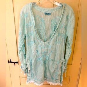 Handmade Letarte Light Blue Embroidered Tunic Top Cover Up. Size M.